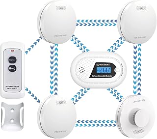 PRO-Sensor for Home – Heat Detector, CO Detector, 3Pcs Smoke Detector Interlinked – Includes Adhesive Pads, Screws and Remote Control – Scotland and England Compliant