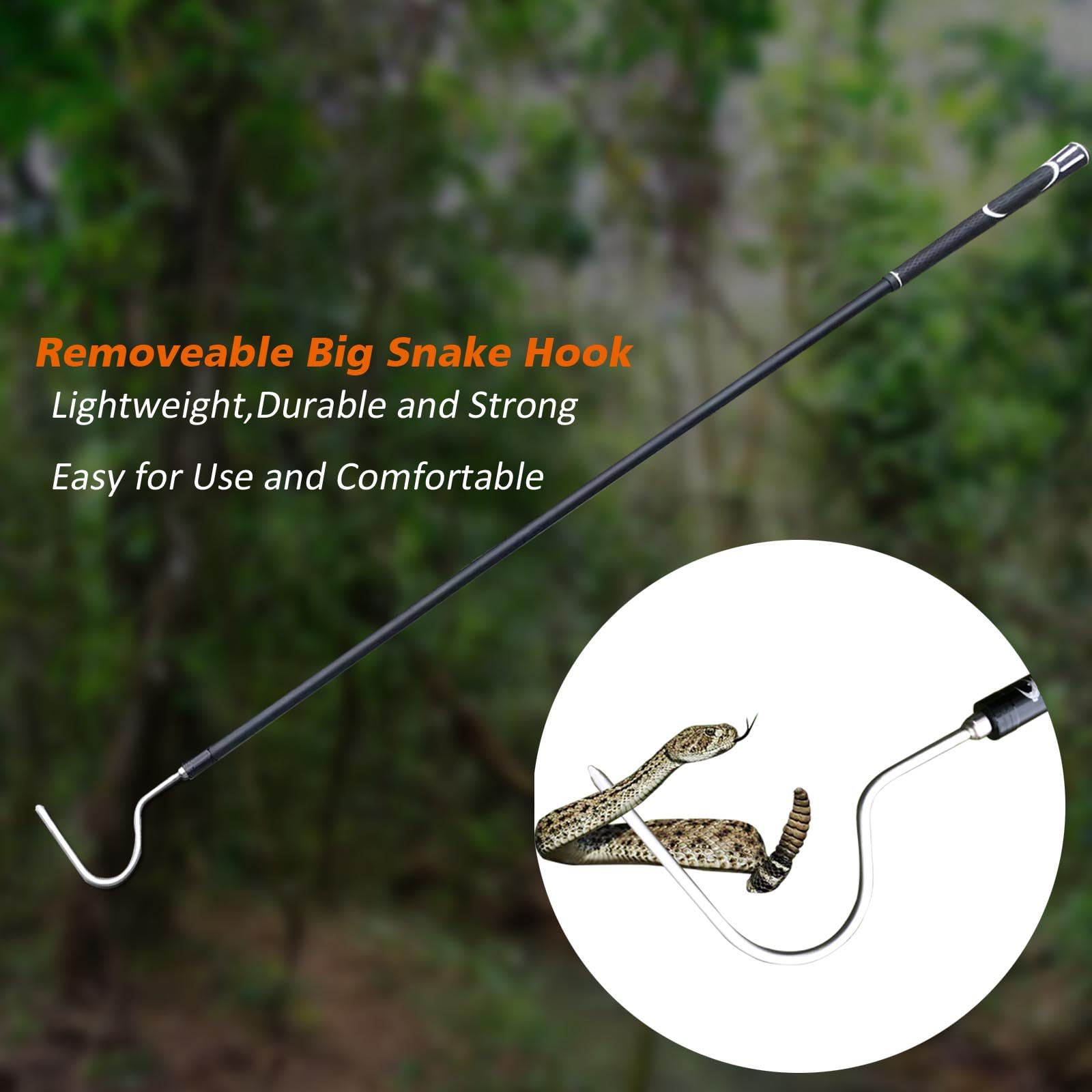 SYFRLLC High-Carbon Snake Hook Reptile Stick Tongs Grabber Pick-up Handling Tools for Catching Controlling or Moving Snakes 49in - Image 2