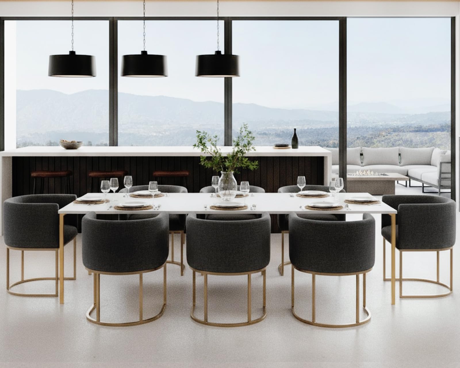 HNY Mid Century Modern Upholstered Barrel Dining Chairs with Arms Set of 8, Linen Kitchen &amp; Dining Room Chairs, 18.5" Wide Accent Chairs for Dining Room Living Room with Gold Metal Frame, Charcoal