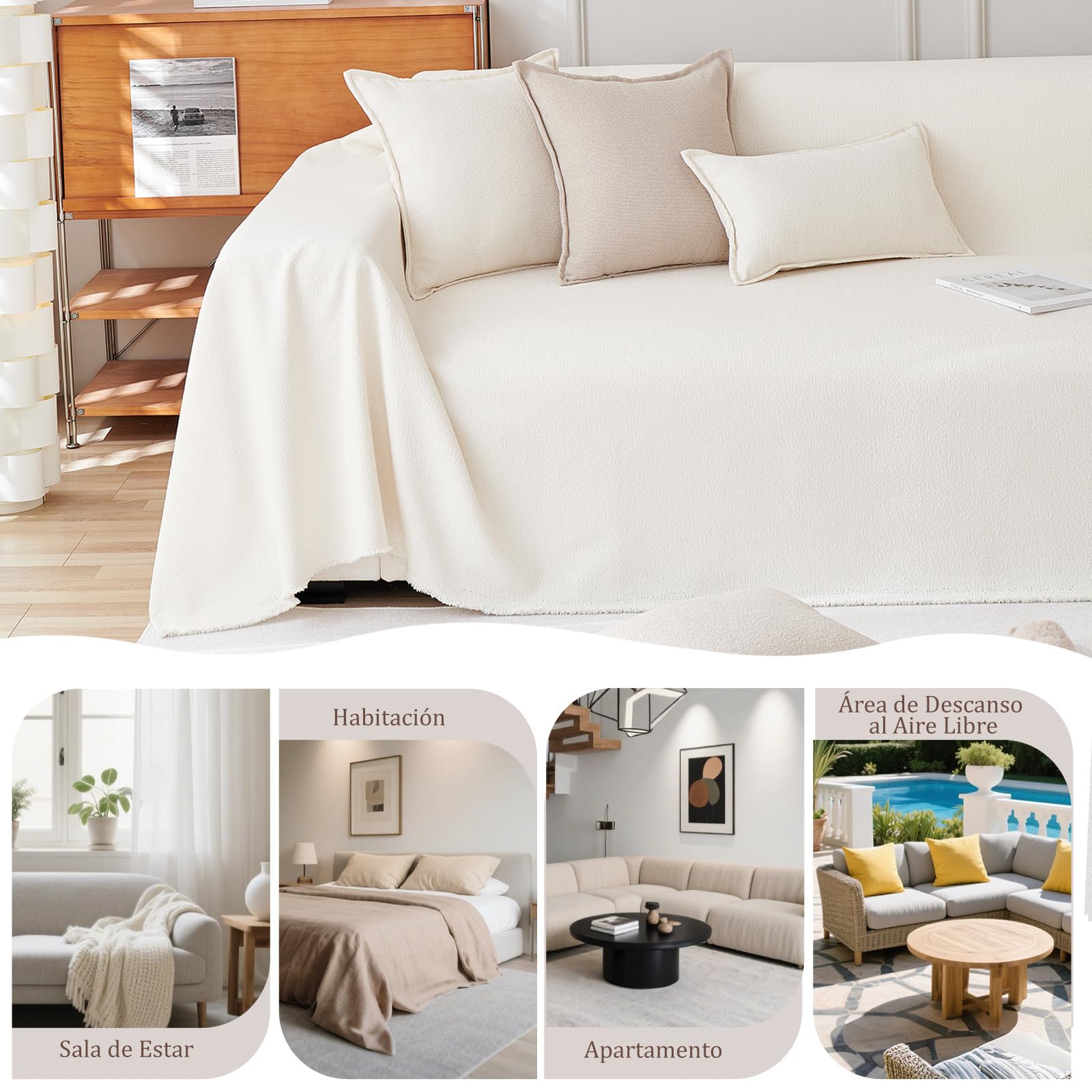 Plaid Cama Impermeable Funda Cubre Sofa Moderno Color Sólido, Protector de Sofa, A Prueba De Arañazos para Proteger El Sofá, Resistente a La Abrasión 180 * 260cm-Beige