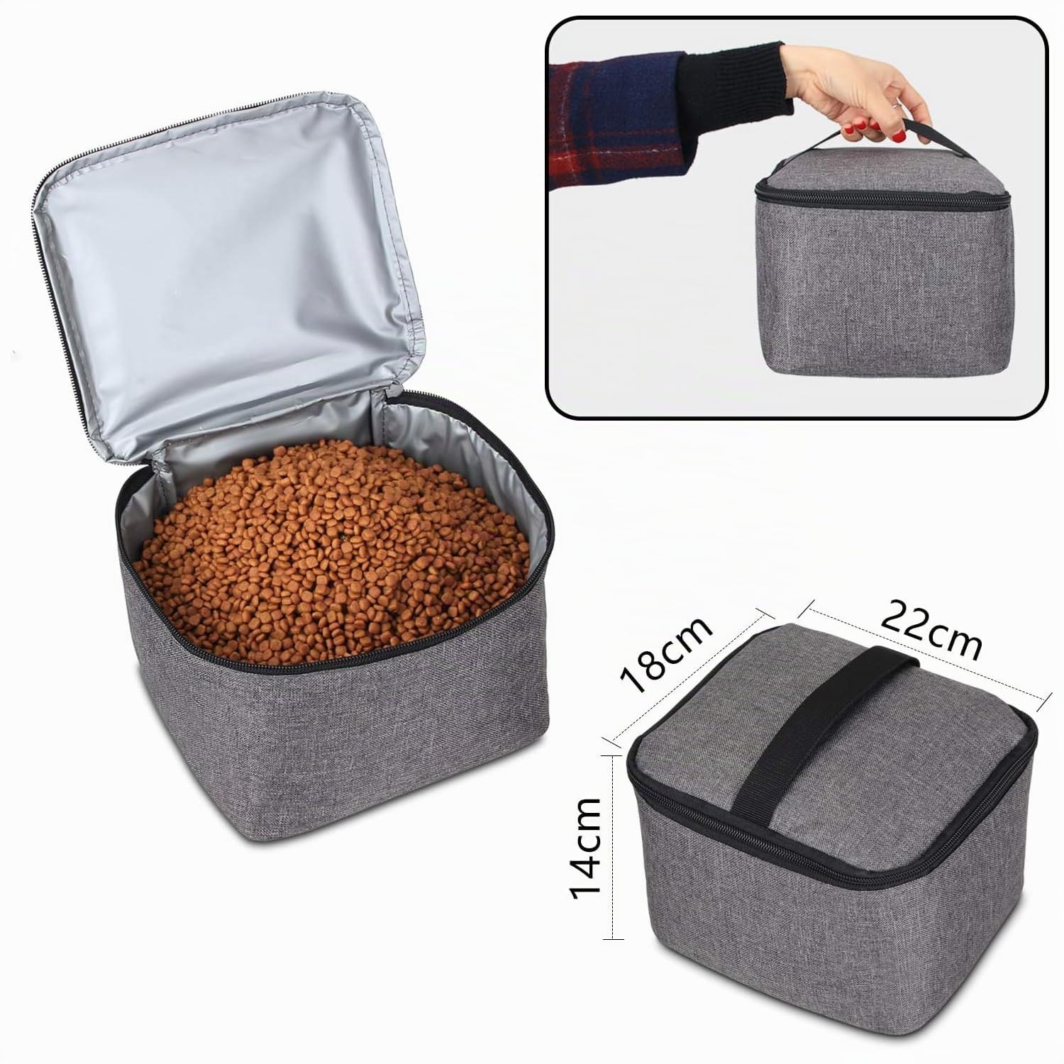Teamoy Sac de Rangement pour Nourriture pour Chiens, Sac de Voyage pour Transporter Les Articles Essentiels, Organiseur de Voyage pour Animaux de Compagnie avec 2 Bols et 1 Tapis, Gris