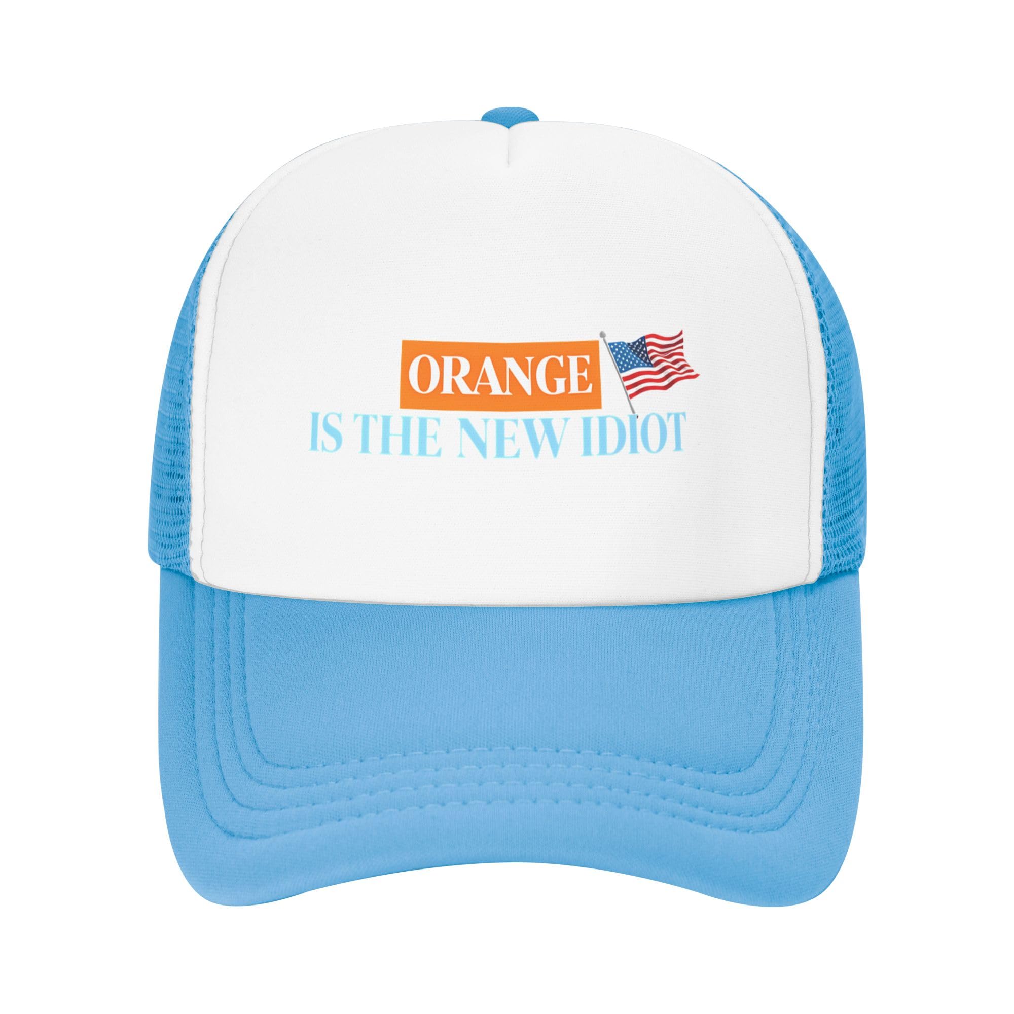 Vetrova Orange is The New Idiot Trucker Hat Anti 47 President Baseball Cap Mesh Back Adjustable Hats for Kids - Sky Blue