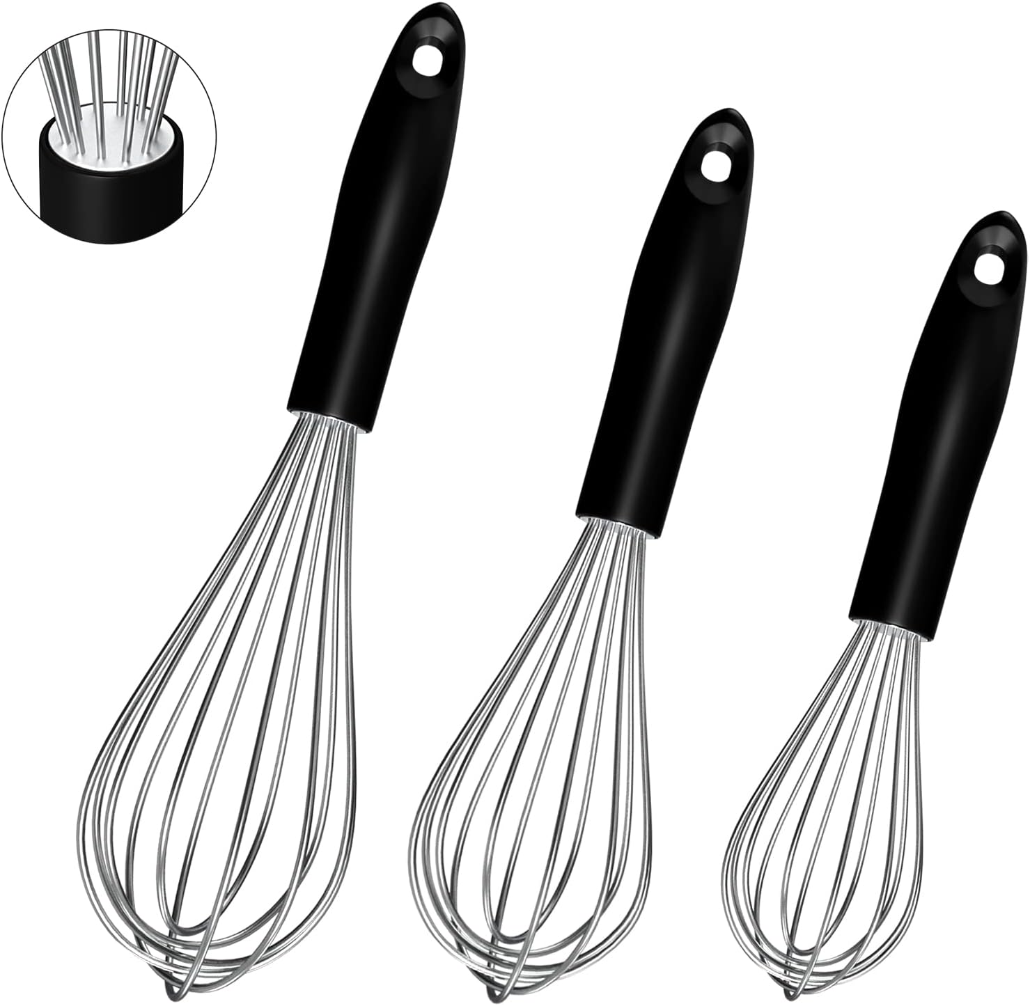 Stainless Steel Whisk Set, 12''+10''+8.5'' Wisks Balloon Whisks for Cooking Blending Beating Stirring Baking