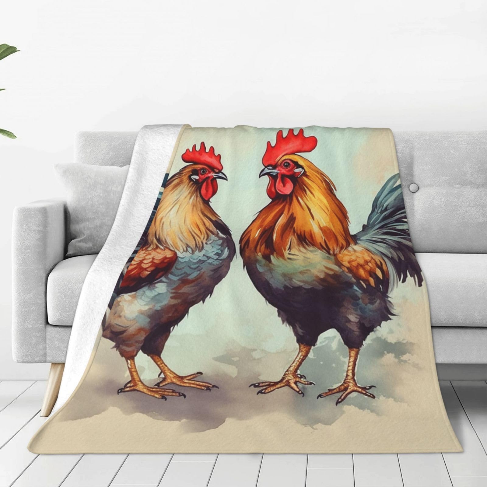 KLOPH Rooster and Hen Throw Blanket 40"x30" Flannel Fluffy Warm Blanket for Couch, Reversible Plush Blankets for Bed, Comfy Fuzzy Blanket for Sofa, Plush Lightweight-Blankets for All Season
