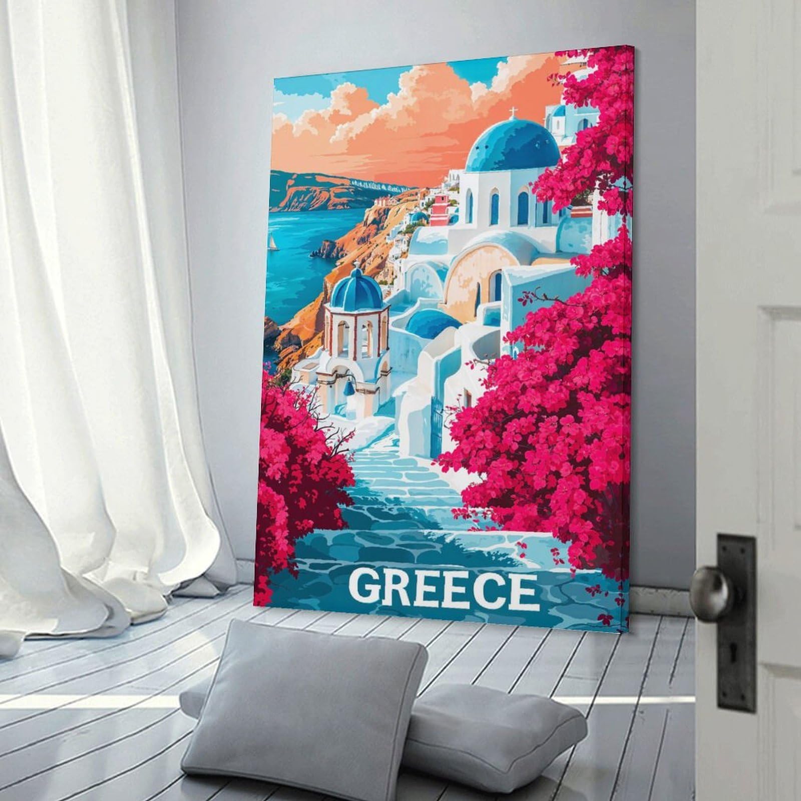 Junmoney Greece Travel (8) Hanging Wall Art 20x30inch(50x75cm), for Study, Office Or Focused Interiors, Wall Art That Adds Style to Work Areas