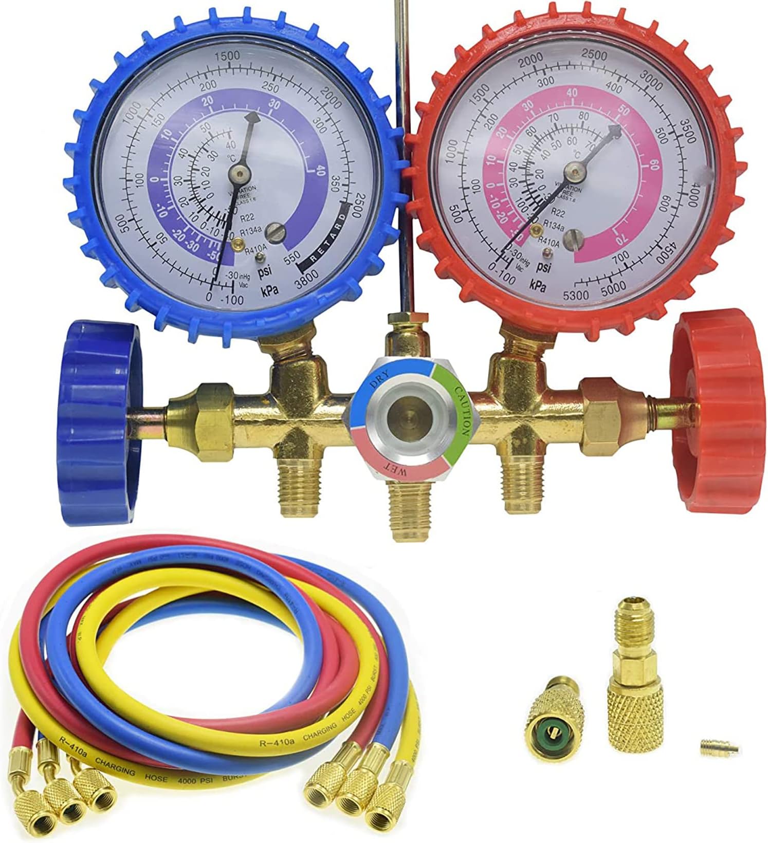 LEIMO AC Diagnostic Manifold Freon Gauge Set Air Conditioning Tool for R410A R22 R404 Refrigerant Charging,1/4" Thread Hose Set 60" with 2 Quick Coupler