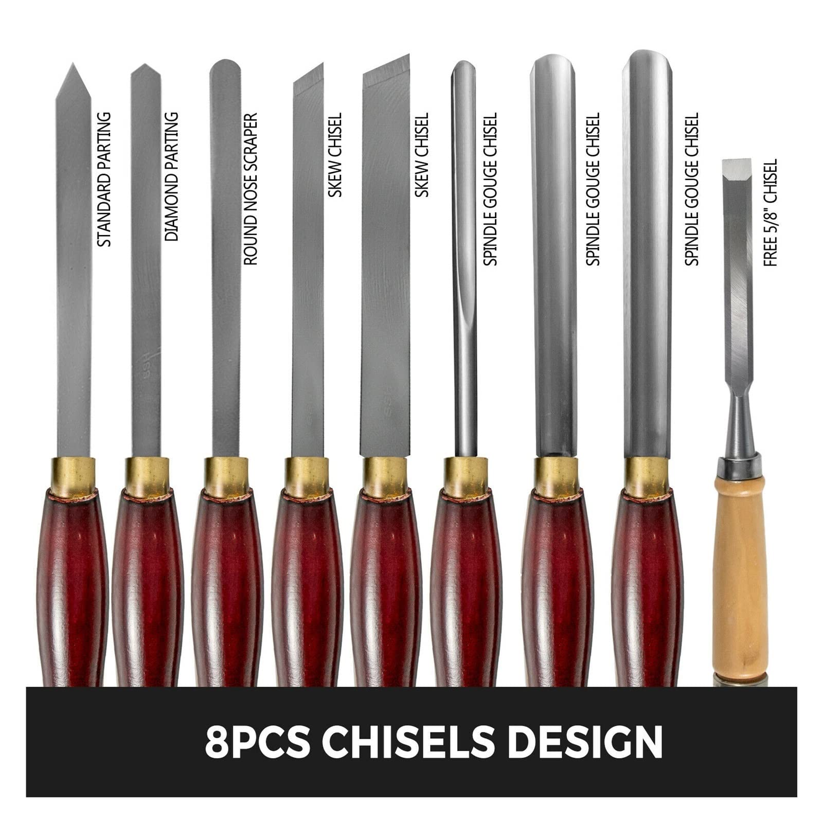 Juegos de cinceles for carpintería, torno de madera de sobremesa de 8 piezas for laboratorios de torno de madera/talleres/ingeniería(Burlywood)