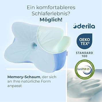 Derila Ergo Butterfly Pillow Memory Foam Neck Pillow Side Sleeper 54 x 36 x 12 cm memory foam cooling effect for side back and stomach sleepers pack of 1