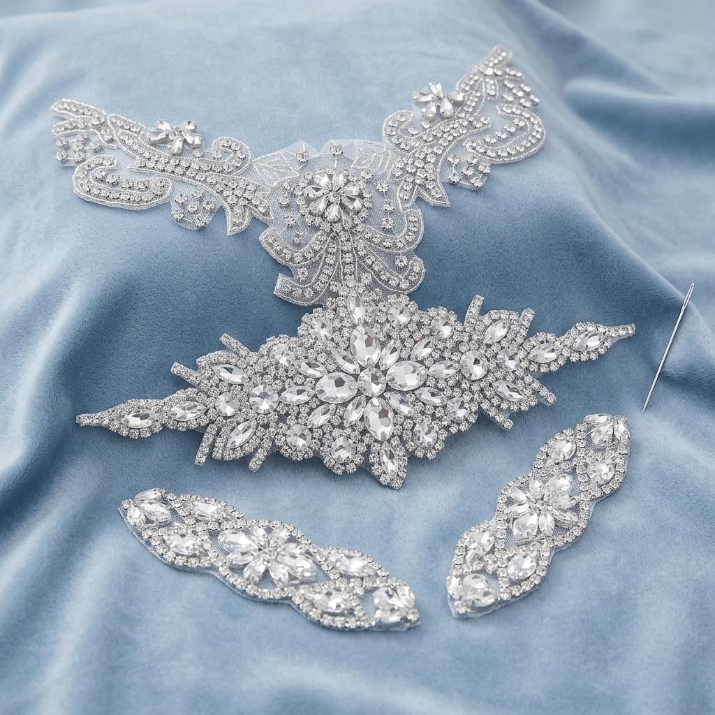 4 Pcs Rhinestone Appliques for Wedding Dress Bridal Sequin