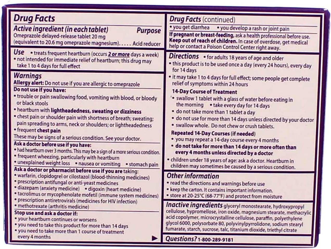 Prilosec OTC, 20mg - 14 Tablets, Pack of 5