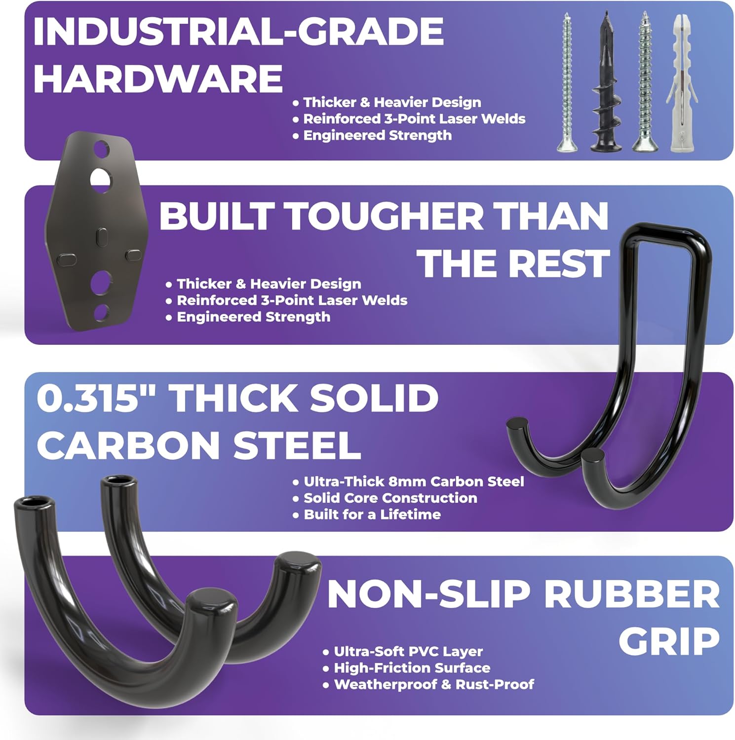 16 Pack Garage Hooks Heavy Duty Wall Mount Storage Hangers Holder Organizer, for Power Tool, Garden Yard Tools, Utility, Ladder, Hose