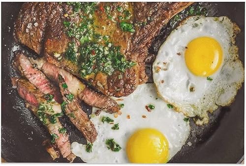 Comida sana Carne y Huevos Dieta Filete Arte de carne de res Carne y Huevos Restaurante Cocina Carteles Estética de la Habitación Carteles de lona