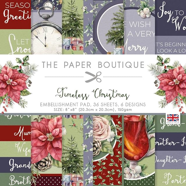 Paper Boutique Timeless Christmas-Embellishments Pad, Multicoloured, 8 x 8 inches (PB1895)