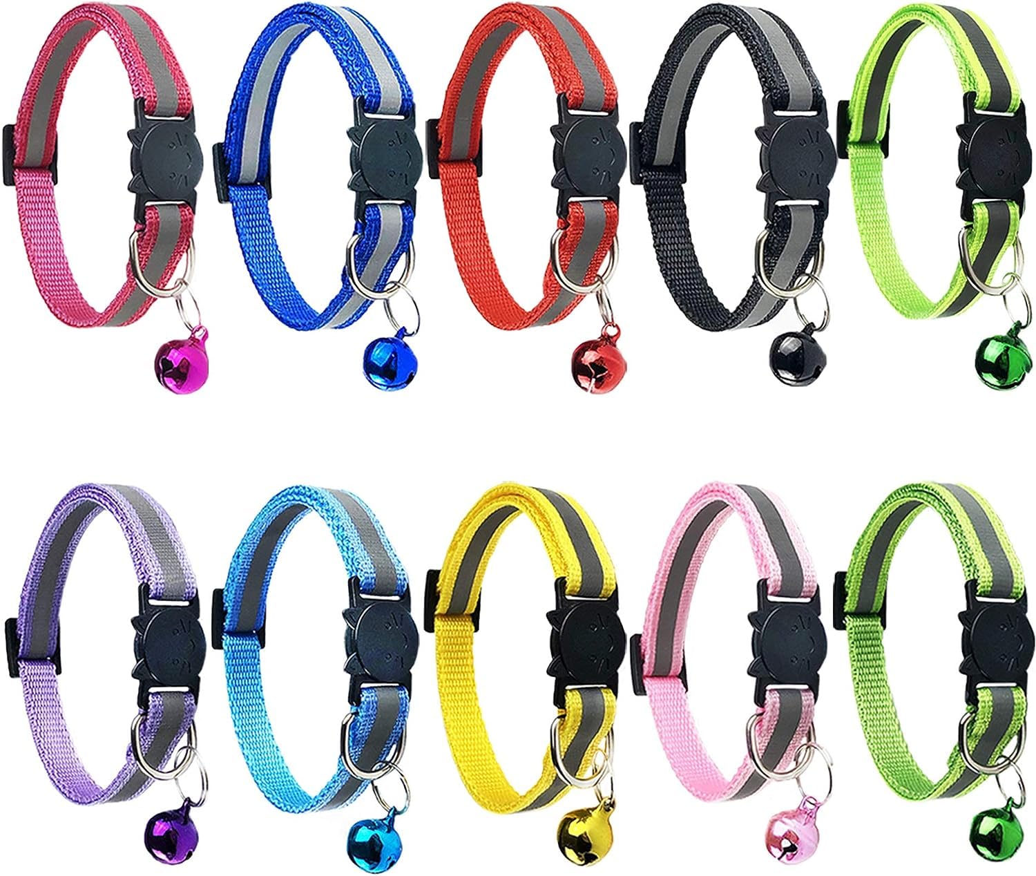 10PCS Cat Collars with Bell, Breakaway Cat Collar with Bell, Reflective Kitten Collar, Adjustable Nylon Cat Collar Cat Collars Multi-colored