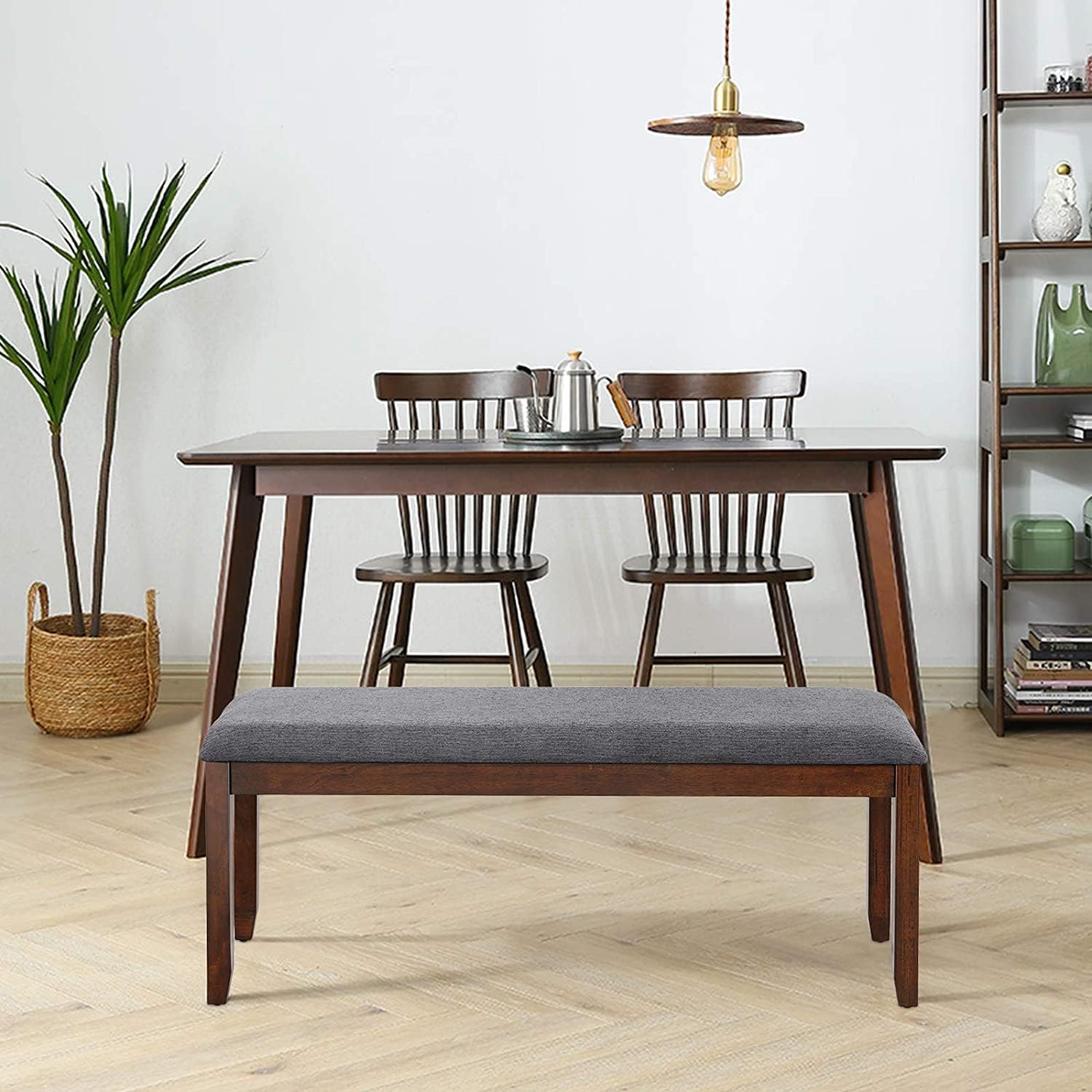 S AFSTAR Dining Table Bench, Upholstered Ottoman Bench w/Rubber Wood Frame, 47.5 x 15.5 x 19.5 Inches, Wooden Bench for Dining Room, Living Room, Hallway, Bedroom (2)