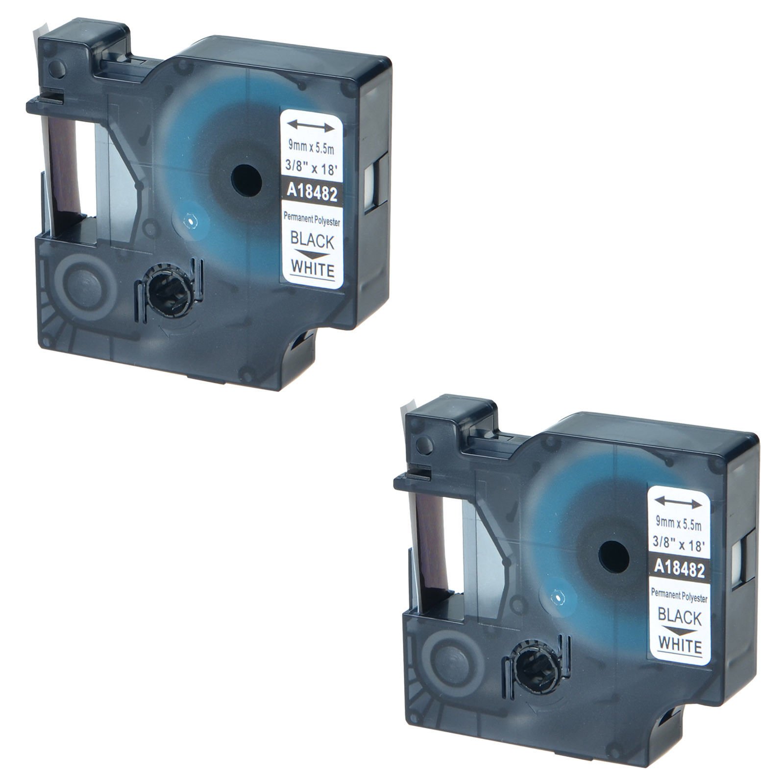 NineLeaf2 Pack Black on White Permanent Polyester Industrial Label Tape Compatible for Dymo 18482 9mm 3/8" x 18ft Labeling Refill Cartridge use in Rhino 1000 3000 4200 5000 5200 6000 Label Maker