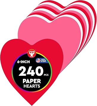 Hygloss Heart Shape Paper Cut-Outs for Arts & Crafts-Many Creative Uses-Valentines Day Activities-6 Inches-240 Pcs, Red, Pink & White