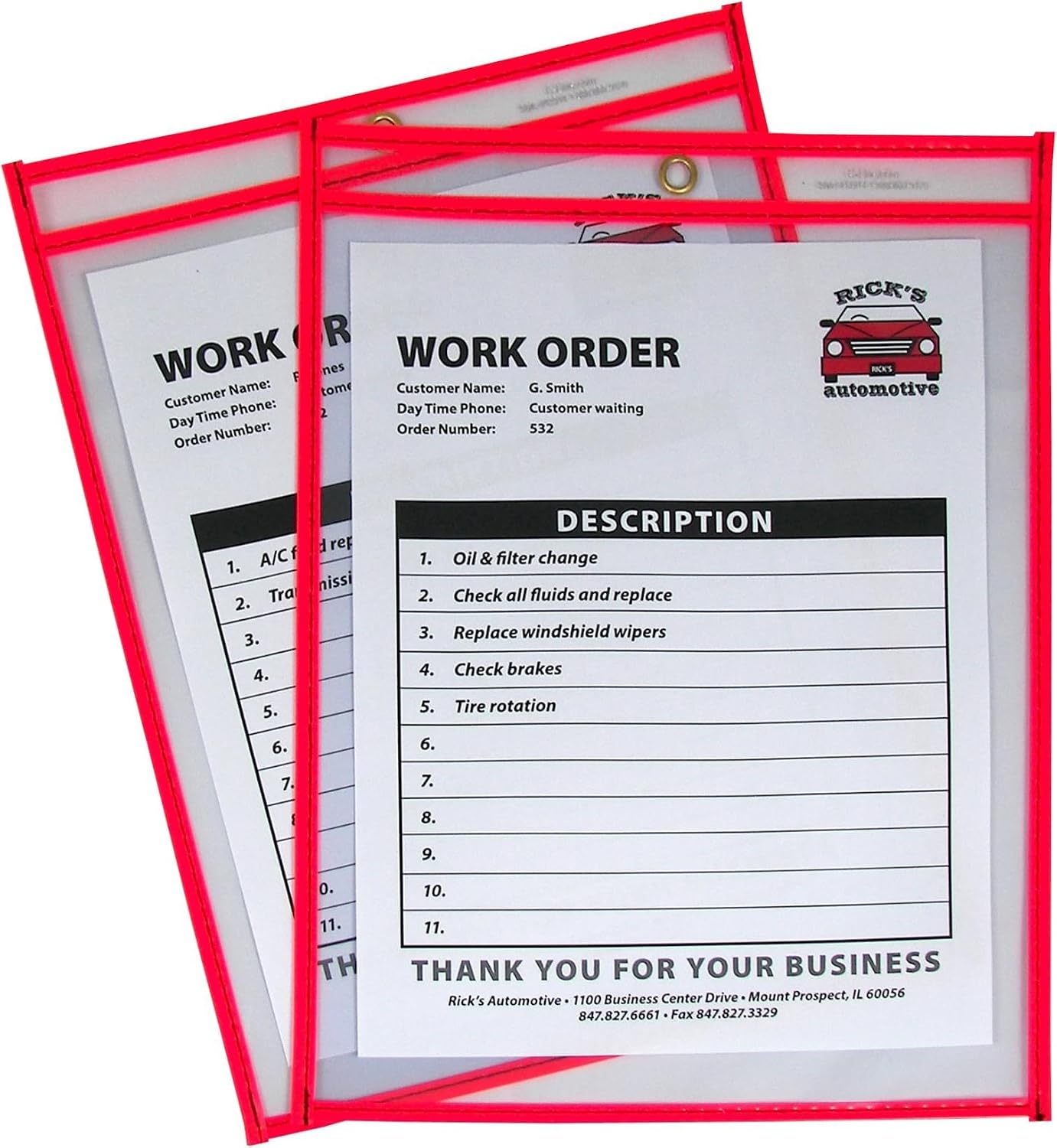 C-Line Neon Stitched Shop Ticket Holders, Red, Both Sides Clear, 9 x 12 Inches, 15 per Box (43914) (Pack of 5)