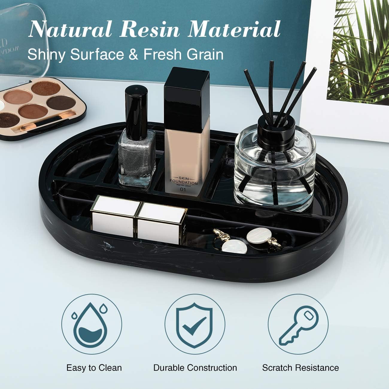 Lewondr Resin Vanity Tray, Bathroom Tray with 5 Divided Compartments