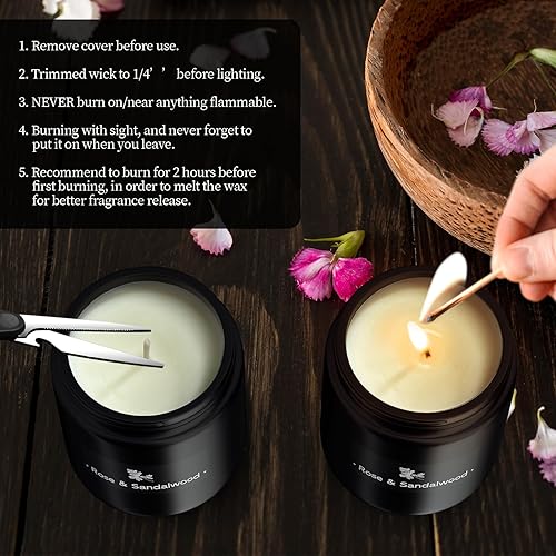Miniatura 6 de Vela perfumada negra para hombres, paquete de 2 velas de primavera perfumadas naturales de rosa y sándalo + lavanda, vela de 7.6 onzas con 100% cera
