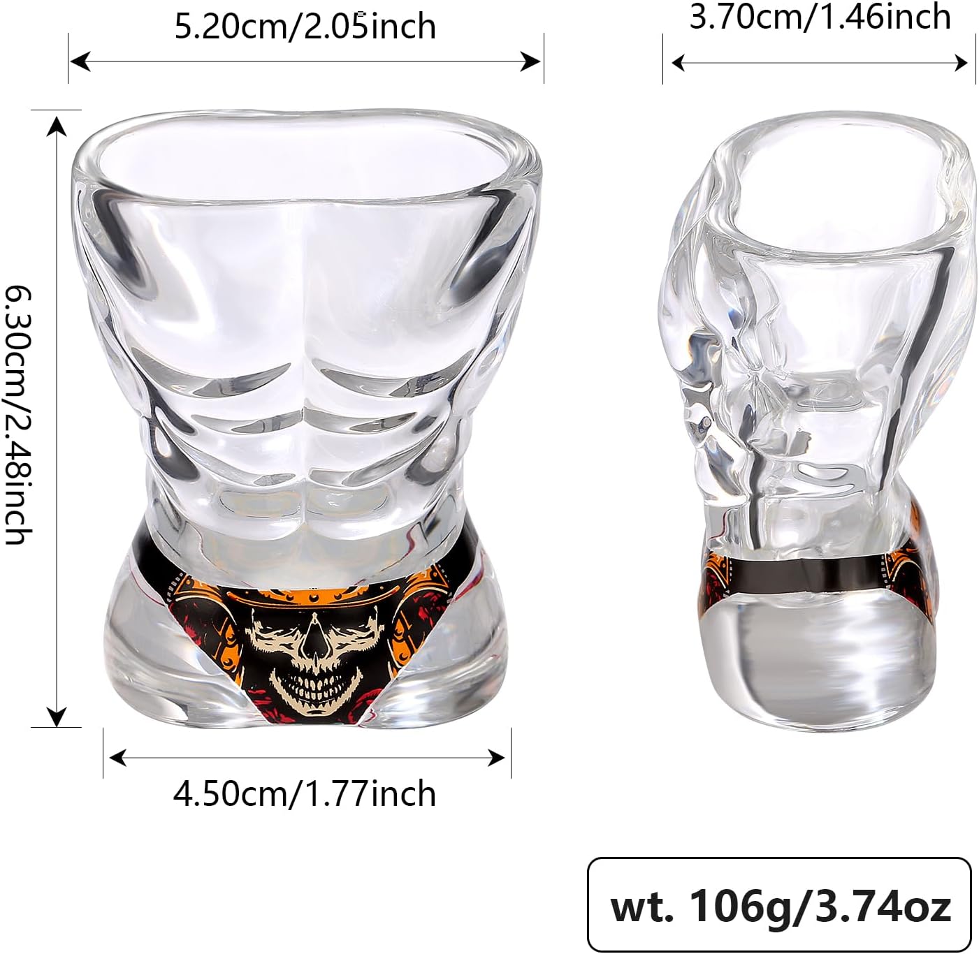 Muscle Man & Bikini Glass Shot Glasses, Personality Skull Design, 30ml Heavy Base Shot Cups Set of 4 with Gift Box for Alcohol Shots, Vodka, Expresso, Tequila & Dessertsor Birthday Christmas Gift - Image 7