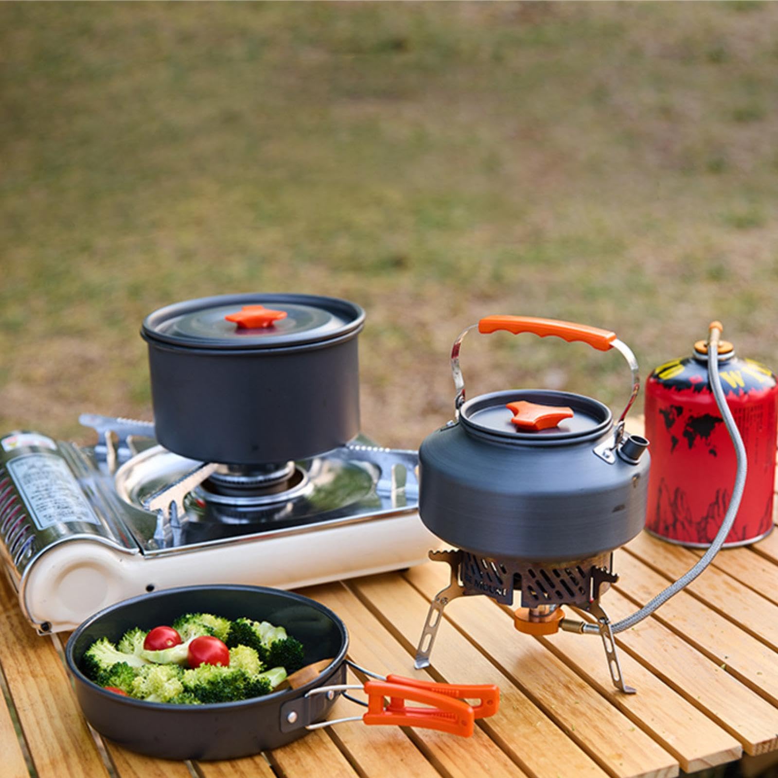 Juego de cocina de camping de 3 piezas con bolsa de almacenamiento para pesca al aire libre senderismo naranja