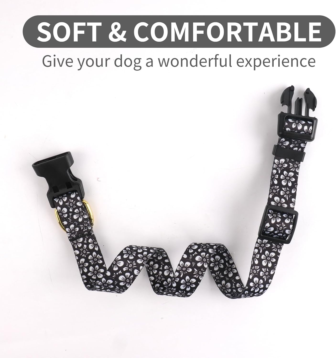 QQPETS Adjustable Soft Dog Collar: Print Flower Pink Multicolor Cute Patterns for XS Small Medium Large Pet Girl Boy Puppy Walking Running Training image 4