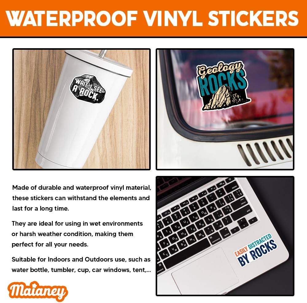 MAIANEY (10Pcs, 3in) Geology Sticker Pack for Rock Collectors – Funny Rockhound Vinyl Decals, Rock Lover Stickers for Water Bottle, Laptop, Journal, Outdoor Hiking Gear