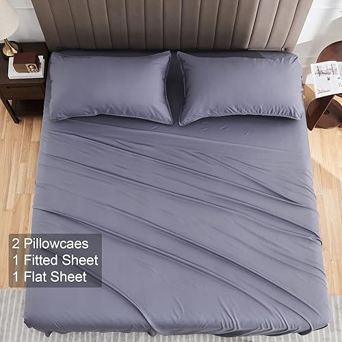 Miniatura 10 de VASROY Juego de sábanas de tamaño matrimonial 100% viscosa de bambú, sábanas refrescantes de 16 pulgadas de profundidad, transpirables y sedosas,