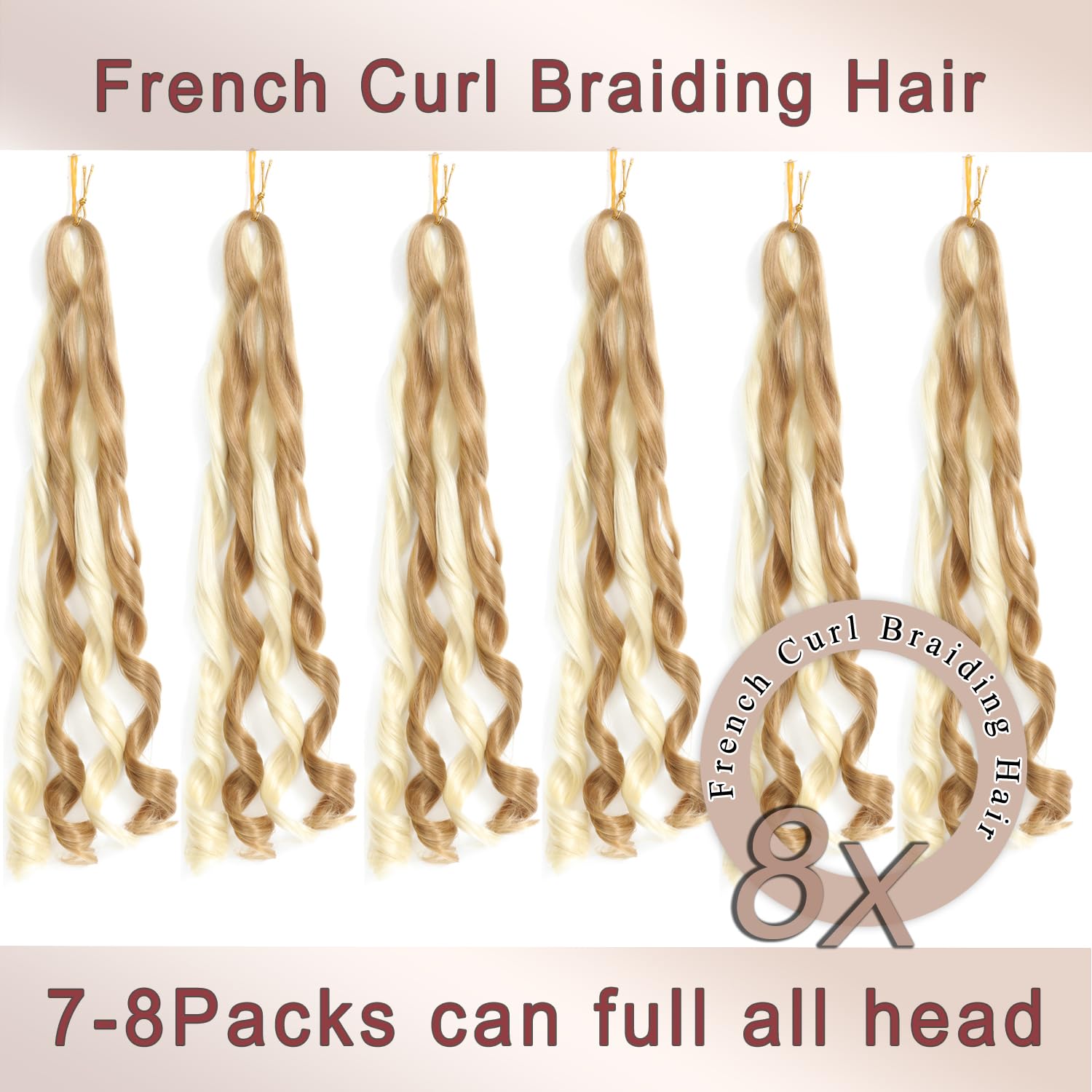 ZIYANGBABA French Curl Braiding Hair 22 Inch 8 Packs Curly Braiding Hair Pre Stretched Crochet Braids Curl Braiding hair extensions for braiding (27P613 - Image 4
