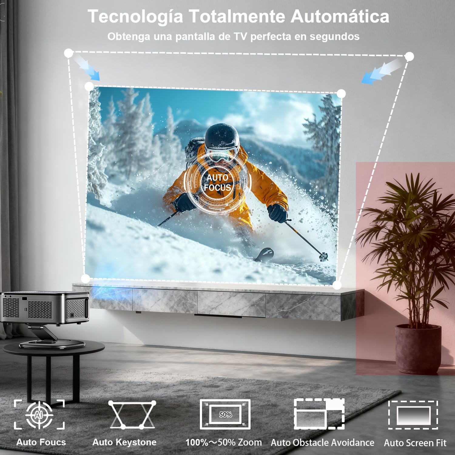 Proiettore portatile 1500 ANSI/Google TV/Auto Focus, 38.000 lumen, girevole a 360°, WiFi 6, Bluetooth 5.3, controllo vocale, supporto 4K 1080p, proiettori video cinema casa/esterno Netflix