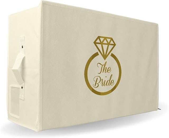 Hoesh International Medium Wedding Dress Box, | Wedding Dress Travel Box | Clothes Storage Box | Medium Travel Storage Foldable Box with Acid Free Tissue (Ivory Box)