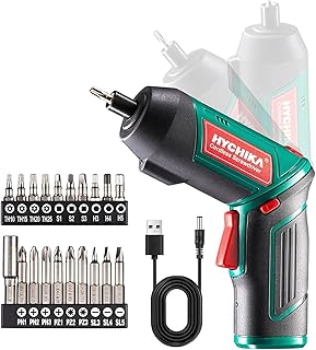 Cordless Screwdriver 6 N.m, HYCHIKA 3.6V 2.0Ah Rechargeable Electric Power Screwdriver Gun, Adjustable 2 Position Handles, Front LED, DC Charging, 20pcs Accessories