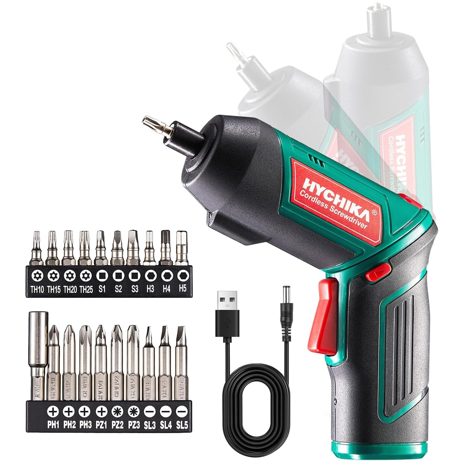 HYCHIKA Electric Screwdriver 6N m and 2000mAh 3 6V Cordless Screwdriver with 20 Accessories Work Light Charging Cable