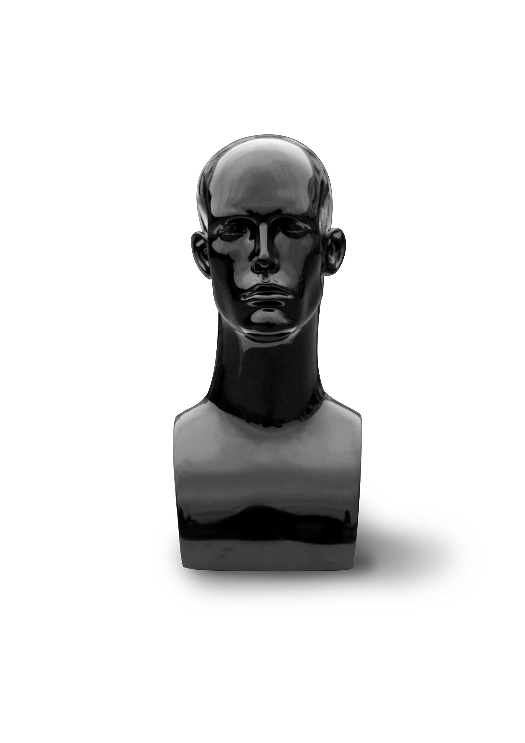 AMKO PDHA-MG1 Male Mannequin Head, 17 1/4" Height, Lightweight, Surprisingly Strong, High Quality Material, Durable, Perfect Display, Quality Plastic, Glossy Black Finish, Damage Resistant