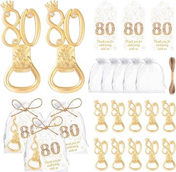 50Pcs 80th Birthday Bottle Opener Set 80th Birthday Party Favors 80th Golden Bottle Openers Personalized Party Favors Wedding Anniversaries Souvenirs Favors For Guests Party
