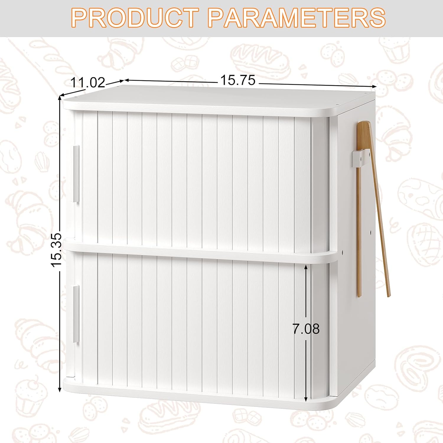 Condition photo showing New/Like New for wowlive 2-tier bread box for kitchen countertop, double layer roll top bread boxes with sliding doors, extra large bread storage cabinet for loaves & pastries, bamboo counter organizer, white white extra large