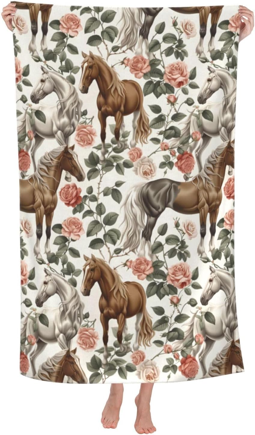 Horse Beach Towel - 32×52in Microfiber Quick Dry Large Lightweight Bath Pool Towel for Women Adults Kids, Absorbent Sand Proof Soft Towels for Travel Sports (Stunning Horse)