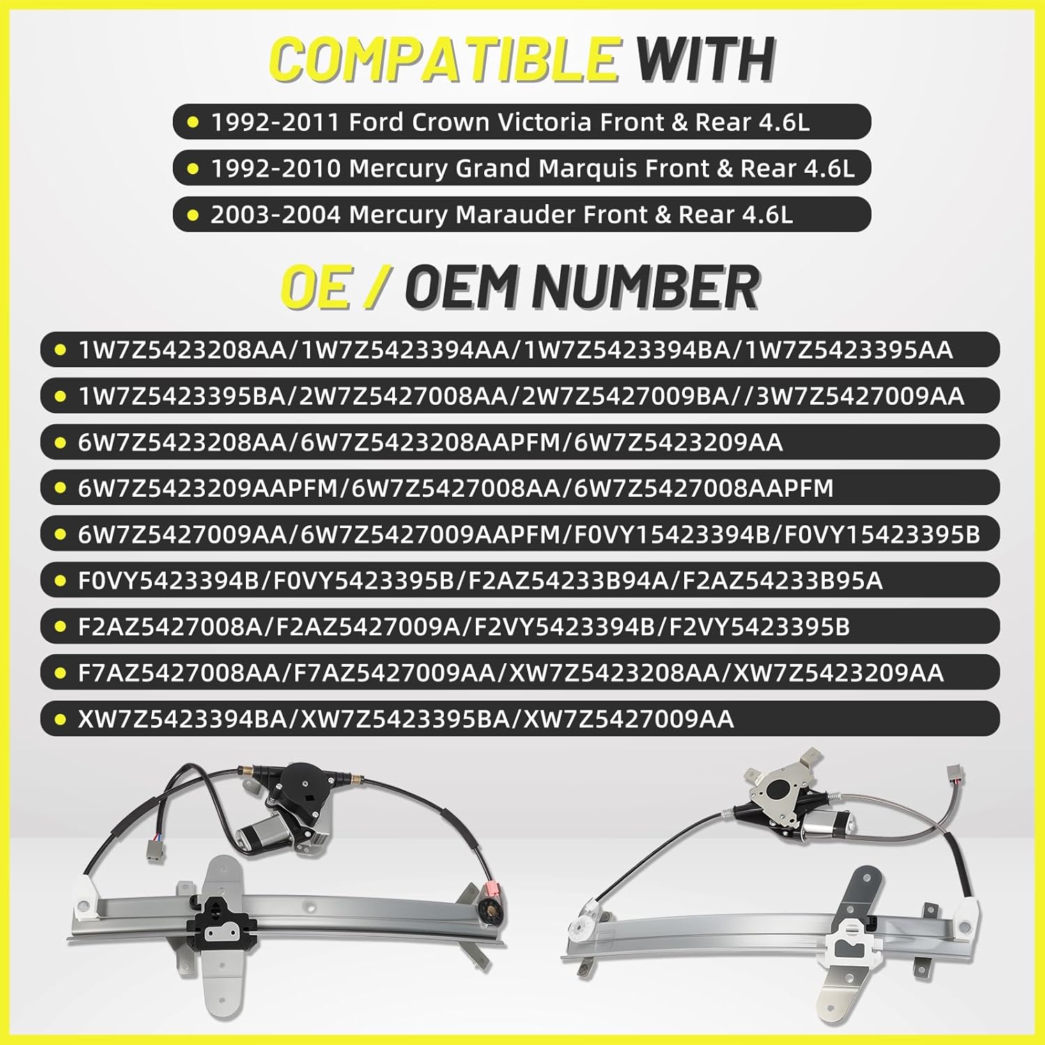 4PC Window Regulator w/Motor Assembly Compatible With 1992-2010 Ford Crown Victoria,1992-2010 Mercury Grand Marquis,2003-2004 Mercury Marauder 4.6L,Replaces Front Rear Left Right