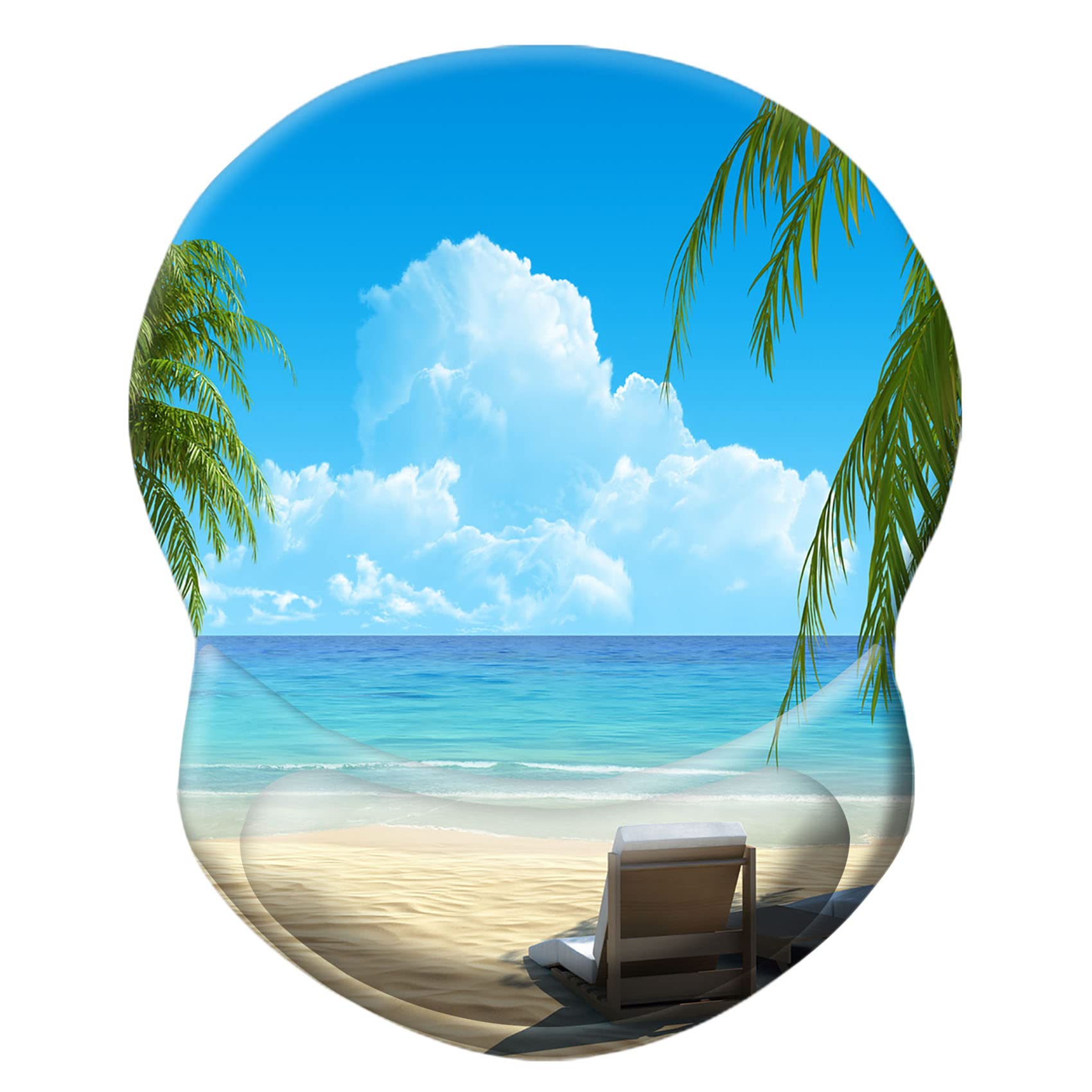Ergonomic Mouse Pad with Support - Comfortable Wrist Rest, Non-Slip PU Base for Home Office, Studying, Gaming (Beach Seaside)
