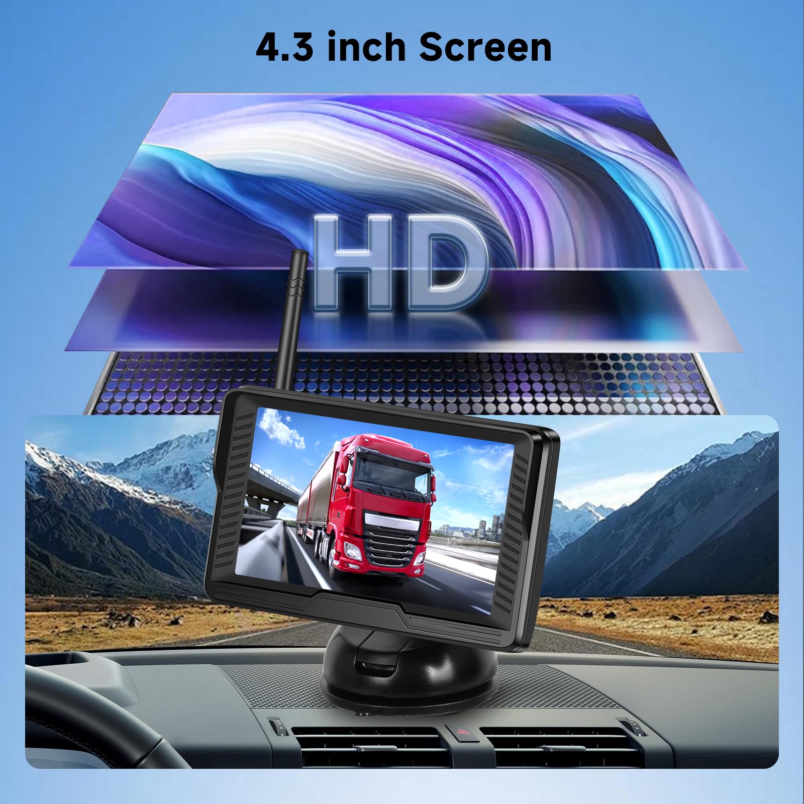 Rimoody kamera cofania bezprzewodowa IP69K 4,3 cala HD IPS monitor - bezprzewodowa pomoc w parkowaniu z regulowanymi liniami prowadzącymi, kamera 720P i 115° kąt widzenia dla samochodów osobowych