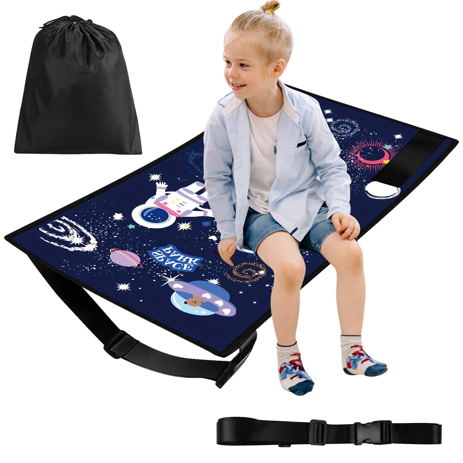 Extension de siège d'avion pour enfant - 77 x 44 cm - Rallonge de siège portable en avion pour enfant - Lit d'avion pour enfants - Ciel étoilé - Bleu