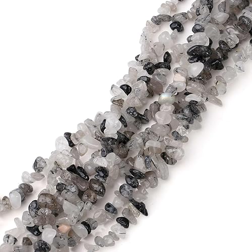 LAIDANLA Cuarzo rutilado negro, 400 cuentas de piedra natural con chip de 0.239 a 0.315 pulgadas (0.197-0.315 in), piedras preciosas irregulares