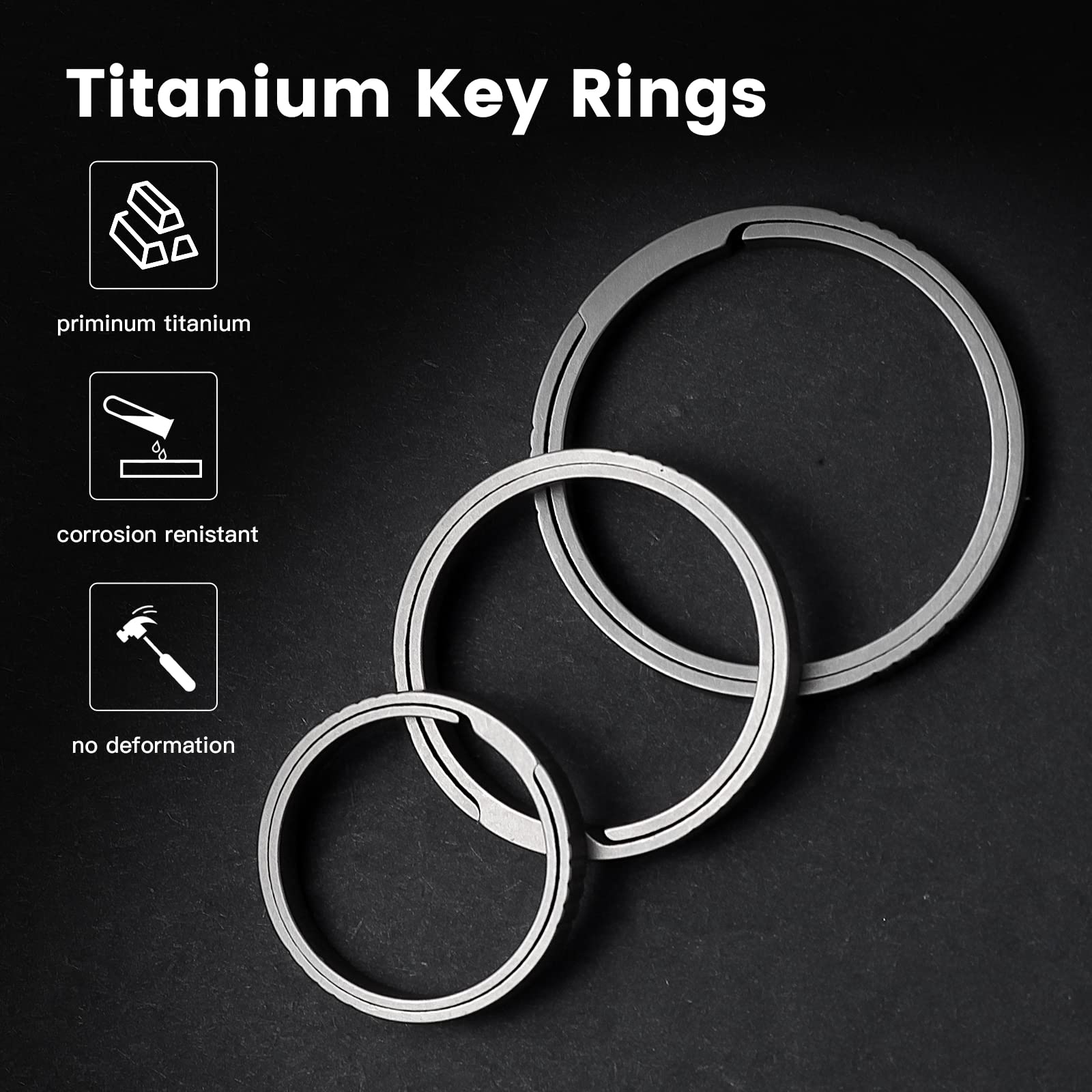 TIKIDESIGN Titanium Key Rings, 30/25/19 mm Key Ring with Side Pressing Design, Titanium Flat Key Ring Rings - Image 2