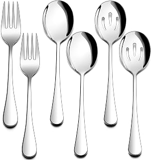 Homikit 6-Piece Large 9.8 Inch Stainless Steel Serving Utensils Set - Spoons Slotted Spoons Forks for Buffet Party Catering Dishwasher Safe