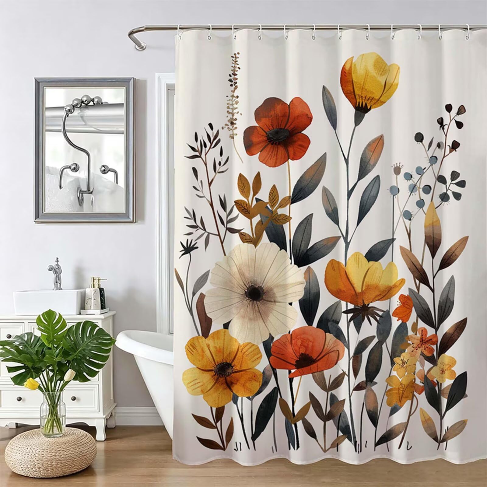 Rideau de douche 150x180 cm en polyester beige crème avec 12 crochets