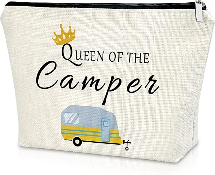 Sazuwu Happy Camper Gift Makeup Bags Camping Lover Gifts for Women Friend Cosmetic Bag Family Vacation Gift Ideas Mothers Day Gift Cute Motorhome Outdoor Gifts Birthday Christmas Gifts Travel Bag