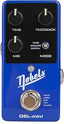 No-bels DEL-mini Digital DELAY Efeito de guitarra, alimentação 9 Volts DC -Suporte estéreo mono, Botão luminoso -Tap Tempo Características -3 modos de atraso fita analógico digital Nobe-ls