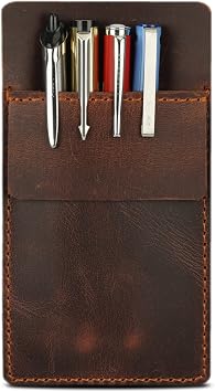 Pocket Protector for Men, Full Grain Heavy Duty Leather Pen Protect Holder for Shirts, Lab Coats, Holds Pens, Pointers, Cards, Pocket Protectors for Pens and Pencils Brown