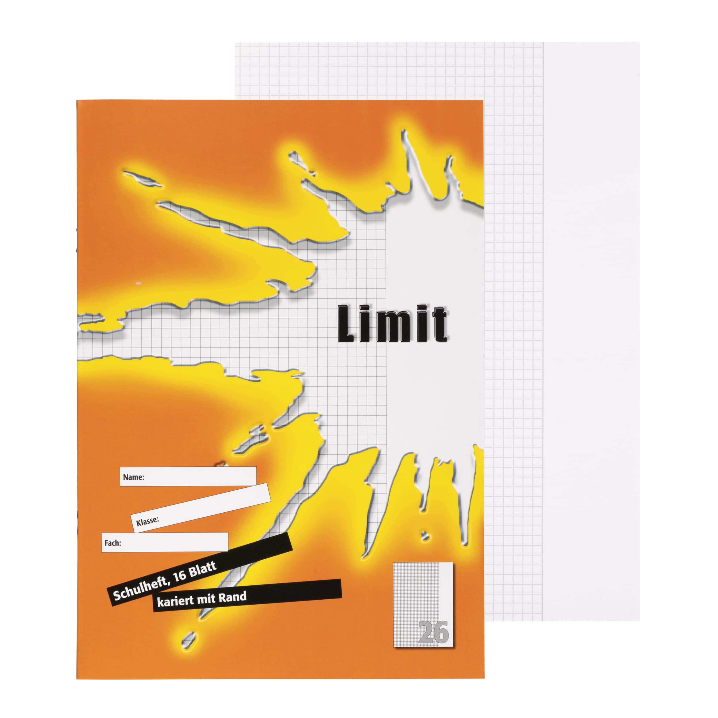 Limit Schulheft 10er Pack A4 Lineatur 22 - kariert 16 Blatt ohne Rand rot & Schulheft 100050511 10er Pack A4 Lineatur 26 - kariert mit Rand 16 Blatt orange